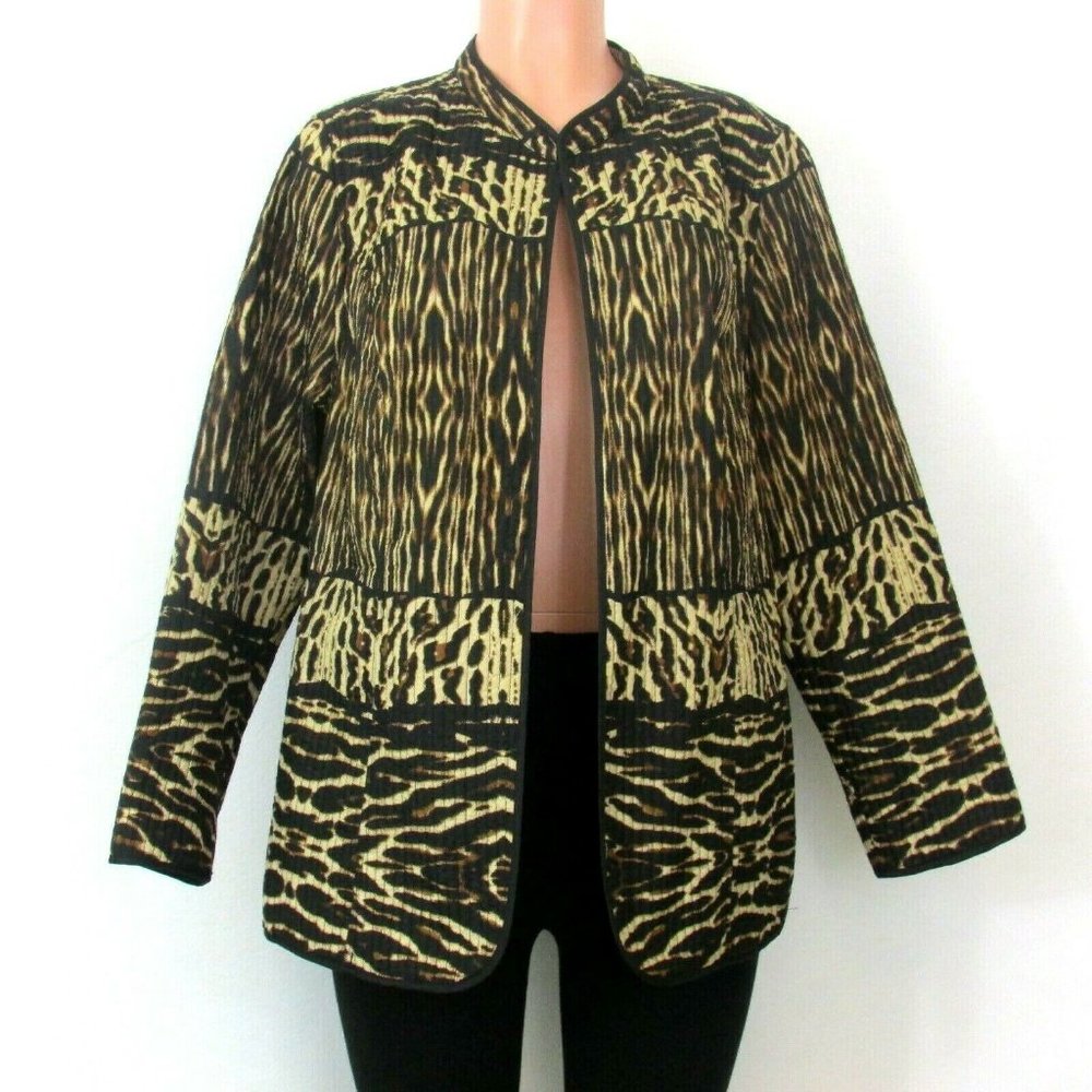 Catherines 0X or 1X Reversible Quilted Oversized Jacket Animal Print Open
